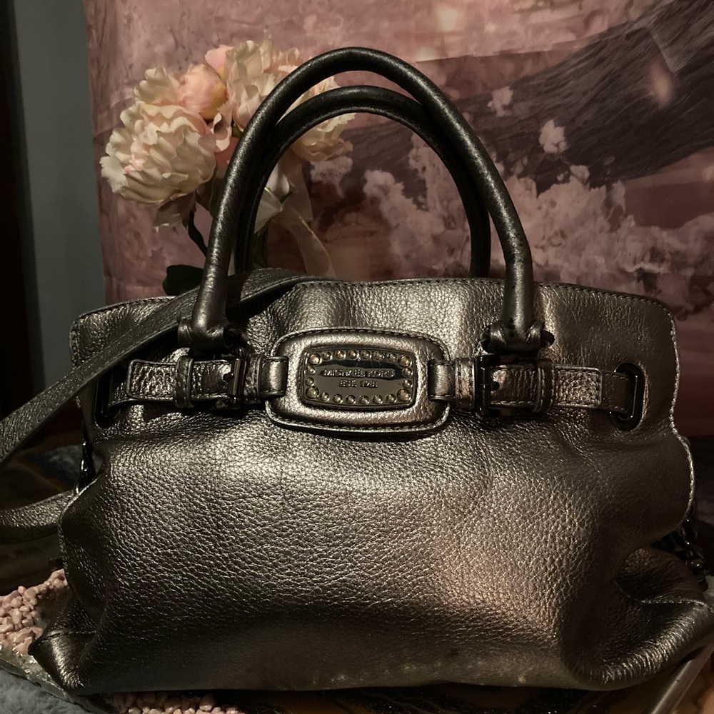 Michael Kors Metallic Pewter Leather Satchel
